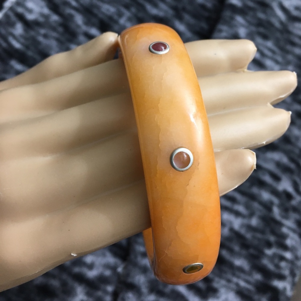 Orange Chalcedony Natural Gem Stone Bangle - Picture 10 of 11
